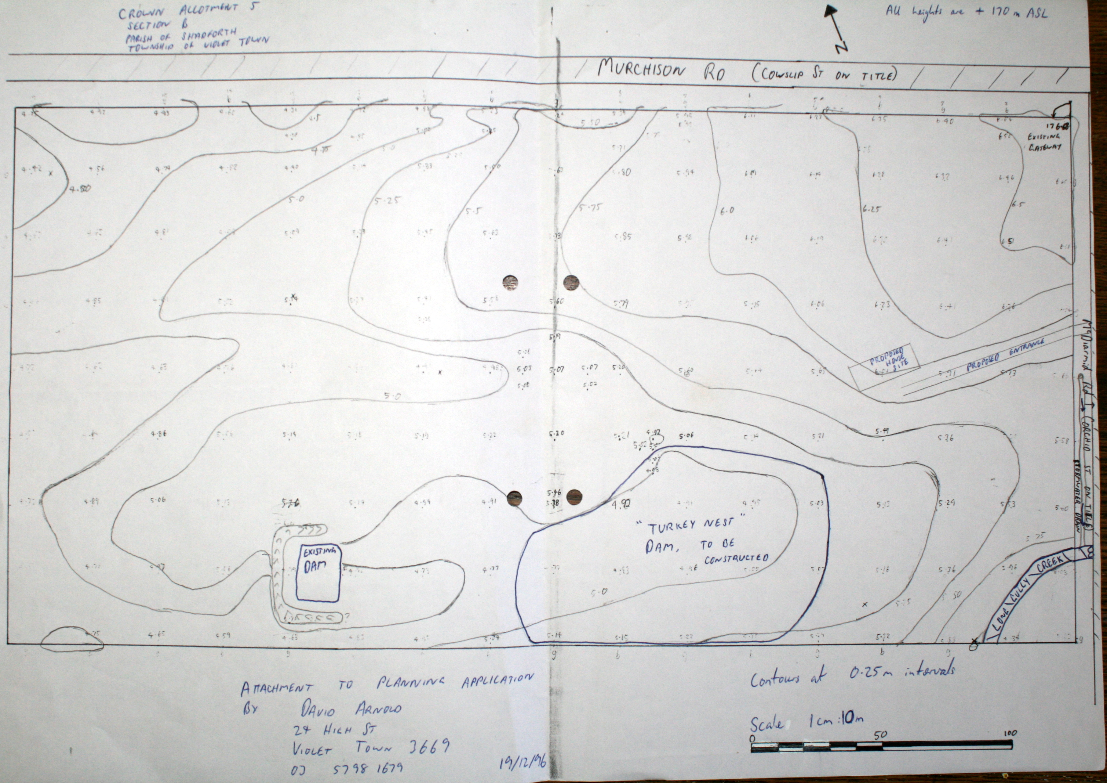 Dec 1996 site plan for dam, showing contour mapping